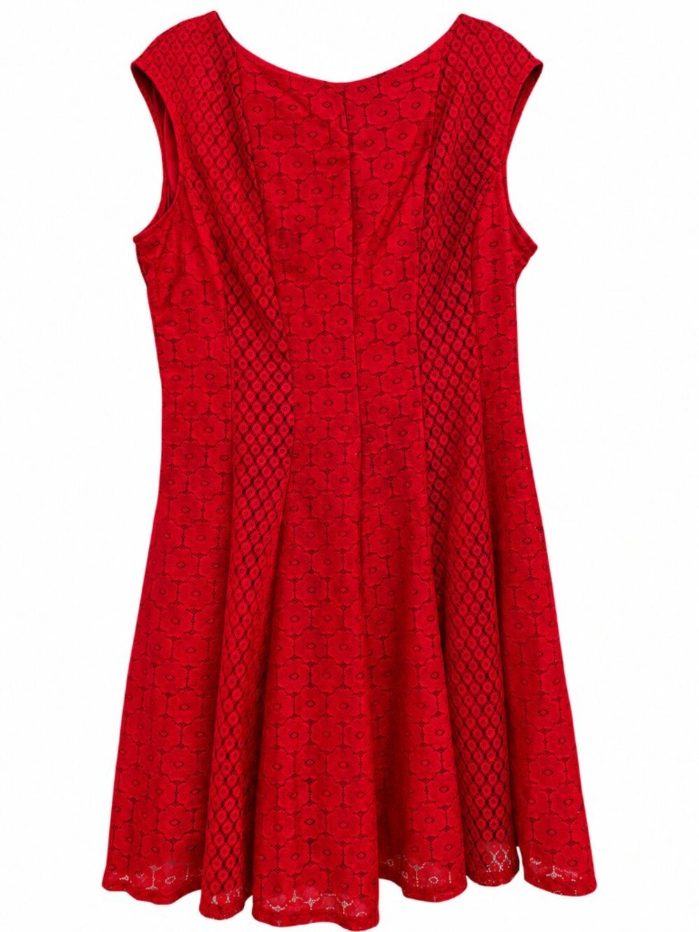 Danny & Nicole Sz 16P Red Lace Fit Flare Dress Petite Workwear Pop of Color - Picture 2 of 6